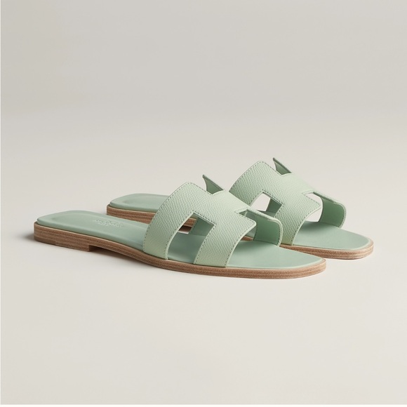 Hermes Oran Sandal Slide H Vert Jade Epsom Slipper Mule